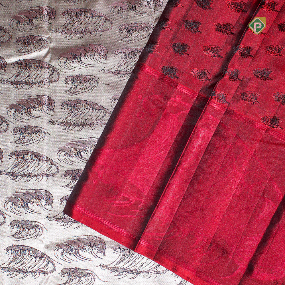 Thunder Grey Self Thread Embossed Border Trendy Designer Silk Saree