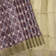 Dark Onion With Gold Zari Plain Border Tusser Silk Saree