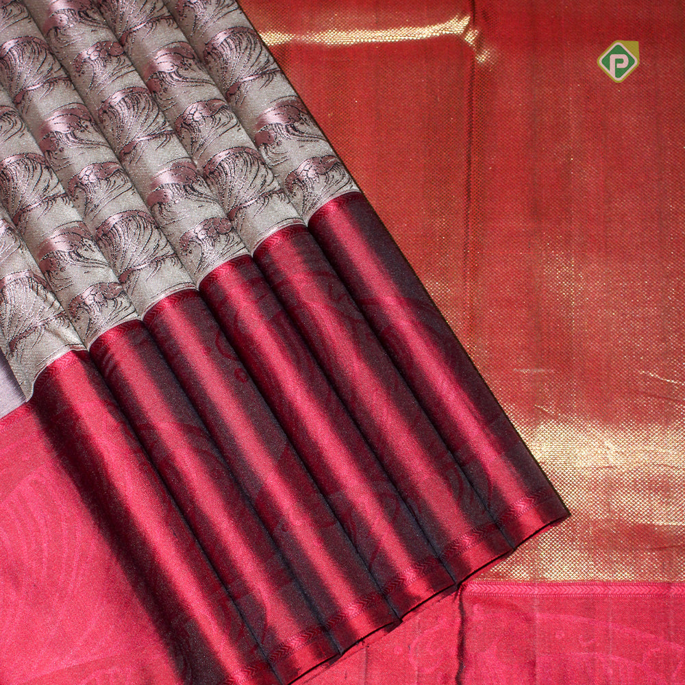 Thunder Grey Self Thread Embossed Border Trendy Designer Silk Saree
