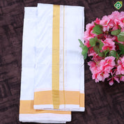 White Gold Zari Border 8 Muzham 100 Kuligai Pure Mix Silk Dhoti
