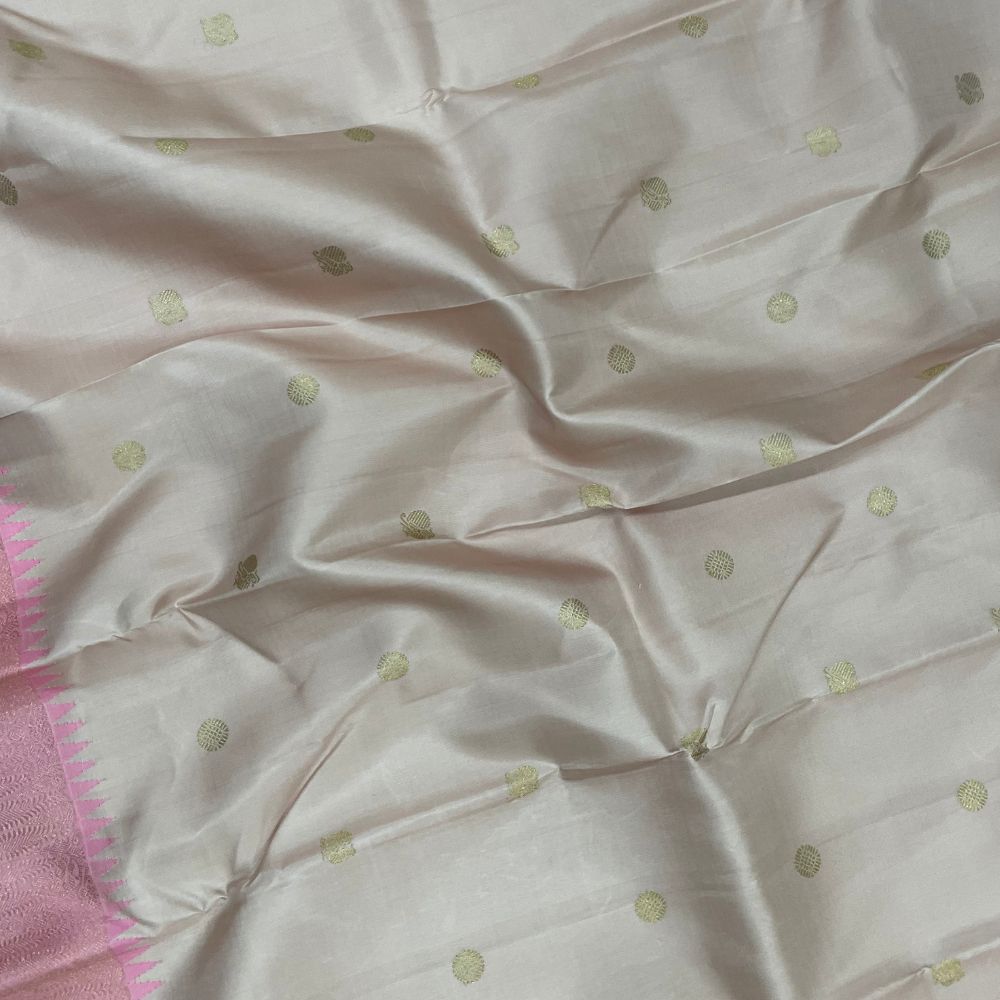 Peach With Diamond And Mango Butta Motifs Design Border Traditional Silk Saree