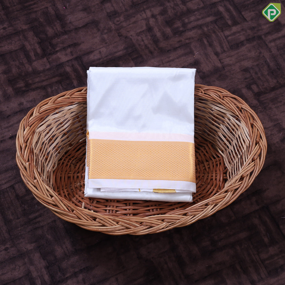 White Gold Zari Border 8 Muzham 120 Kuligai Pure Mix Silk Dhoti