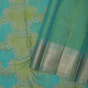 Dual green tone with silver gold zari rankat design self color bavanji border bridal silk saree