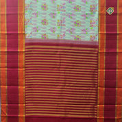 Pista Green Gold Zari Lines Divided Border Digital Printed Silk Saree