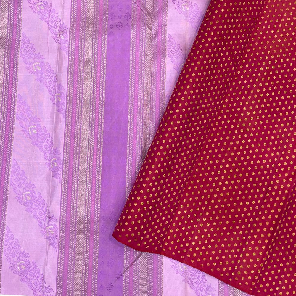 Lavender With Silver Zari Borderless Trendy Designer Silk Saree