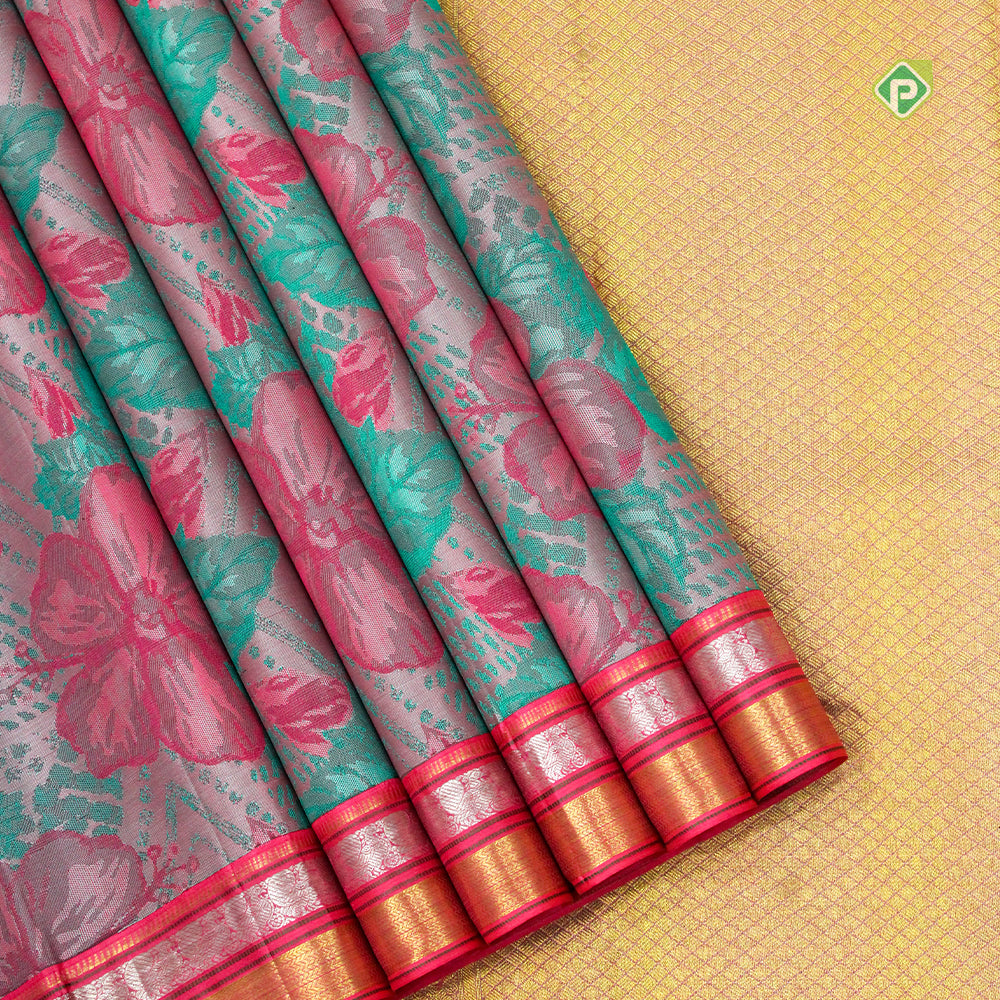 Rose Pink Silk Thread Lines Bavanji Border Trendy Designer Silk Saree