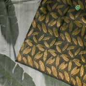 Silver Grey Leaf Green Feather Leaf Design Borderless Trendy Designer Silk Saree