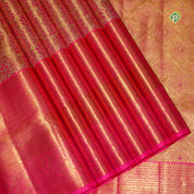 Rani Pink With Gold And Silver Zari Double Peacock Bavanji Flower Lines Border Tissue Silk