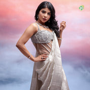 Silver White Self Floral Design Tissue Prismatic Luminescence Christmas Edition Silk Saree