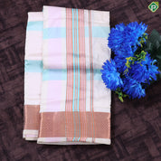 Multi Color Checked Design Copper Zari Diamond Butta Border 9*5 Pure Silk Dhoti Vesti