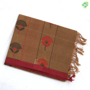 Neutral color Fancy flowers and thread lines contrast dark border soft cotton saree