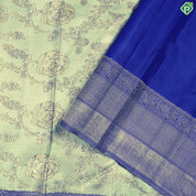 Cardamon Green With Gold Zari Weaved Floral And Royal Blue Grand Silk Saree