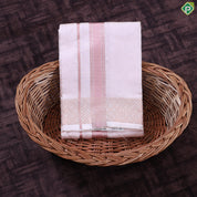 Peach Pink Tissue weave Copper Zari Spinning Design Border 8 Muzham pure Silk Dhoti Vesti