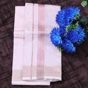 Peach Pink Tissue weave Copper Zari Spinning Design Border 8 Muzham pure Silk Dhoti Vesti