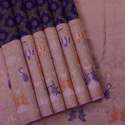 Royal Blue Gold Zari grand floral checks design contrast pink meena work border Exclusive bridal silk saree