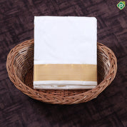 Cream White Gold Zari Border 120 Kuligai Pure Silk 10*6 Dhoti Vesti
