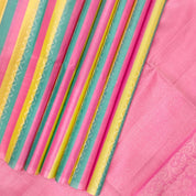 Tricolor Design Silver Gold Zari Zig Zag Lines Borderless Multi Colour Soft Silk Saree