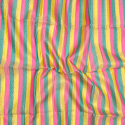 Tricolor Design Silver Gold Zari Zig Zag Lines Borderless Multi Colour Soft Silk Saree
