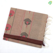 Neutral color Fancy flowers and thread lines contrast dark border soft cotton saree