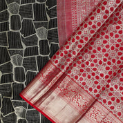 Black With Chilly Red Colour Big Shape Motifs Grand Bridal Wedding Silks Saree