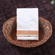 Cream White Copper zari 60 Kan 8'*4' Pure Silk Dhoti Towel Pattu Vesti Thundu Set