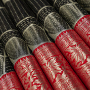 Black With Chilly Red Colour Big Shape Motifs Grand Bridal Wedding Silks Saree