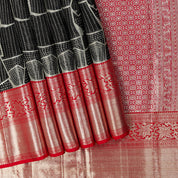 Black With Chilly Red Colour Big Shape Motifs Grand Bridal Wedding Silks Saree