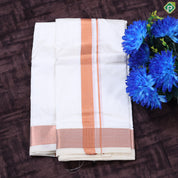 Cream White Copper zari 80 Kan 8'*4' Pure Silk Dhoti Towel Pattu Vesti Thundu Set