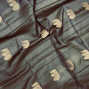 Grape Grey Gold Zari Modern Elephant Butta Motifs Design Borderless Soft Silk Saree