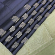 Grape Grey Gold Zari Modern Elephant Butta Motifs Design Borderless Soft Silk Saree