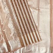 Peach Colour With Neem Zari And Silver Zari Bavanji Border Bridal Tissue Silk Saree