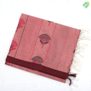 Neutral color Fancy flowers and thread lines contrast dark border soft cotton saree
