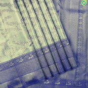 Cardamon Green With Gold Zari Weaved Floral And Royal Blue Grand Silk Saree