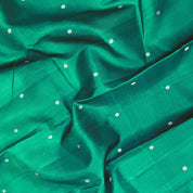 Bottle Green With Silver Zari Temple Tower Butta Design Border Trendy Designer Silk Saree