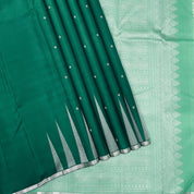 Bottle Green With Silver Zari Temple Tower Butta Design Border Trendy Designer Silk Saree
