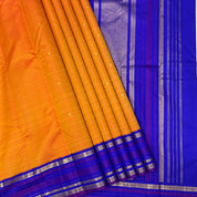 Fanta Orange Gold Zari And Purple Thread Lines Edge Border Traditional Silk Saree