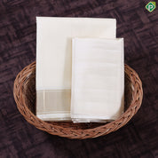 Cream White Plain Self gold zari border Exclusive 3 in 1 Pure Silk 8*4 dhoti Vesti Set