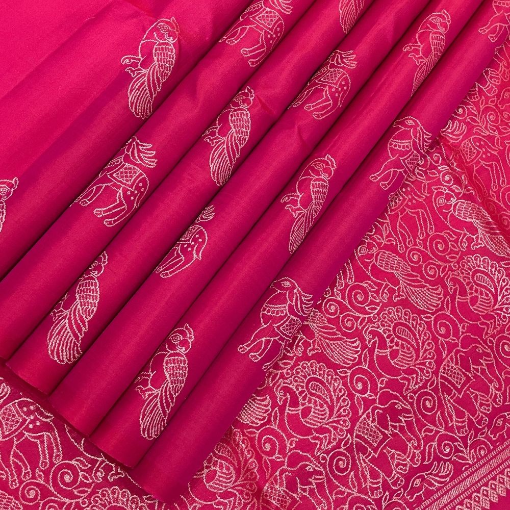 Rani Pink Borderless Vanasingaram Design Pallu Soft Silk Saree