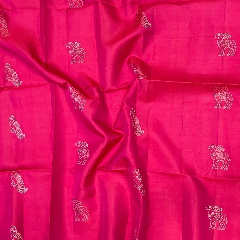 Rani Pink Borderless Vanasingaram Design Pallu Soft Silk Saree