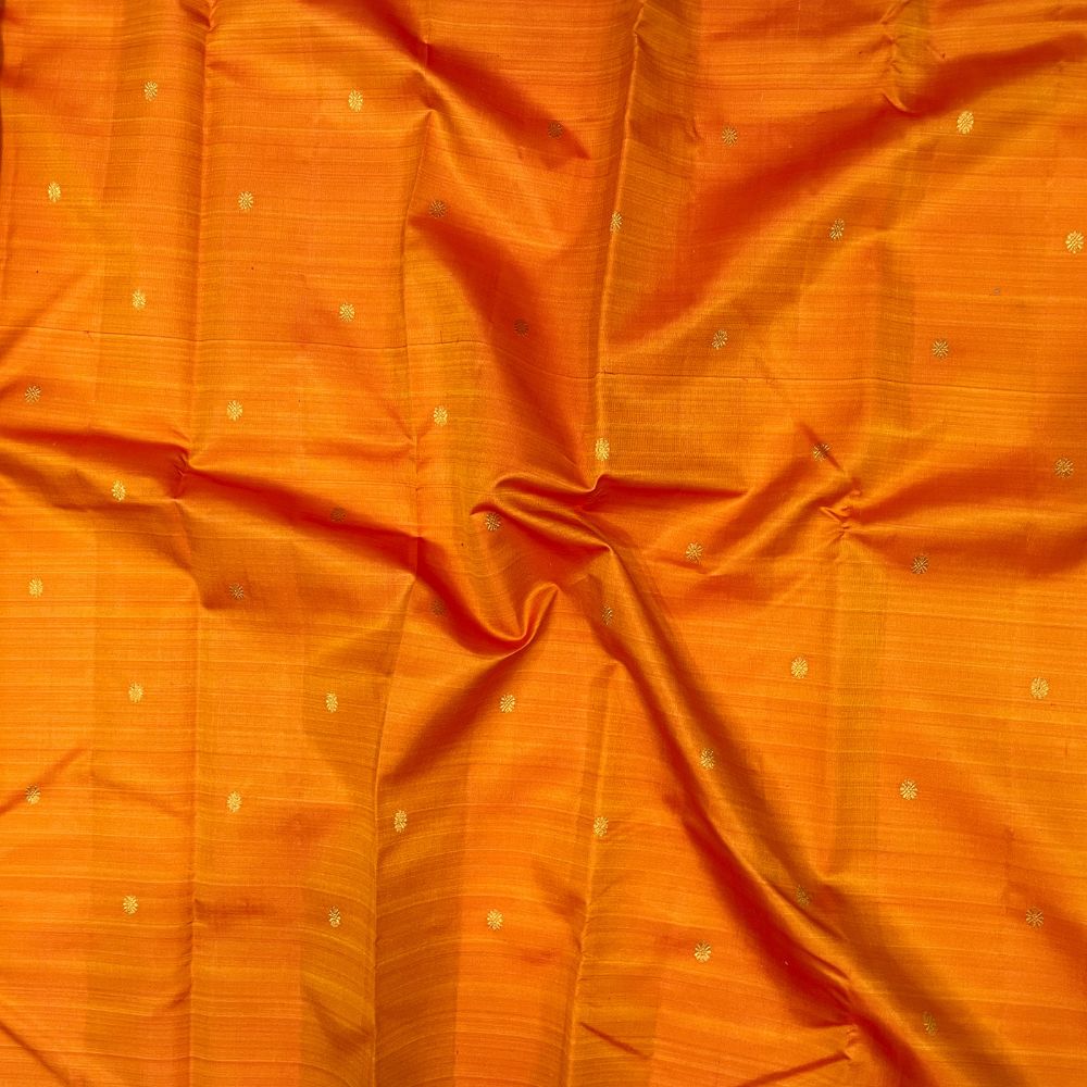 Fanta Orange Gold Zari And Purple Thread Lines Edge Border Traditional Silk Saree