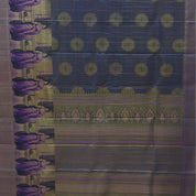 Royal Blue gold zari kattam checked round butta self thamayanthi stading posture art effect painting signature silk saree