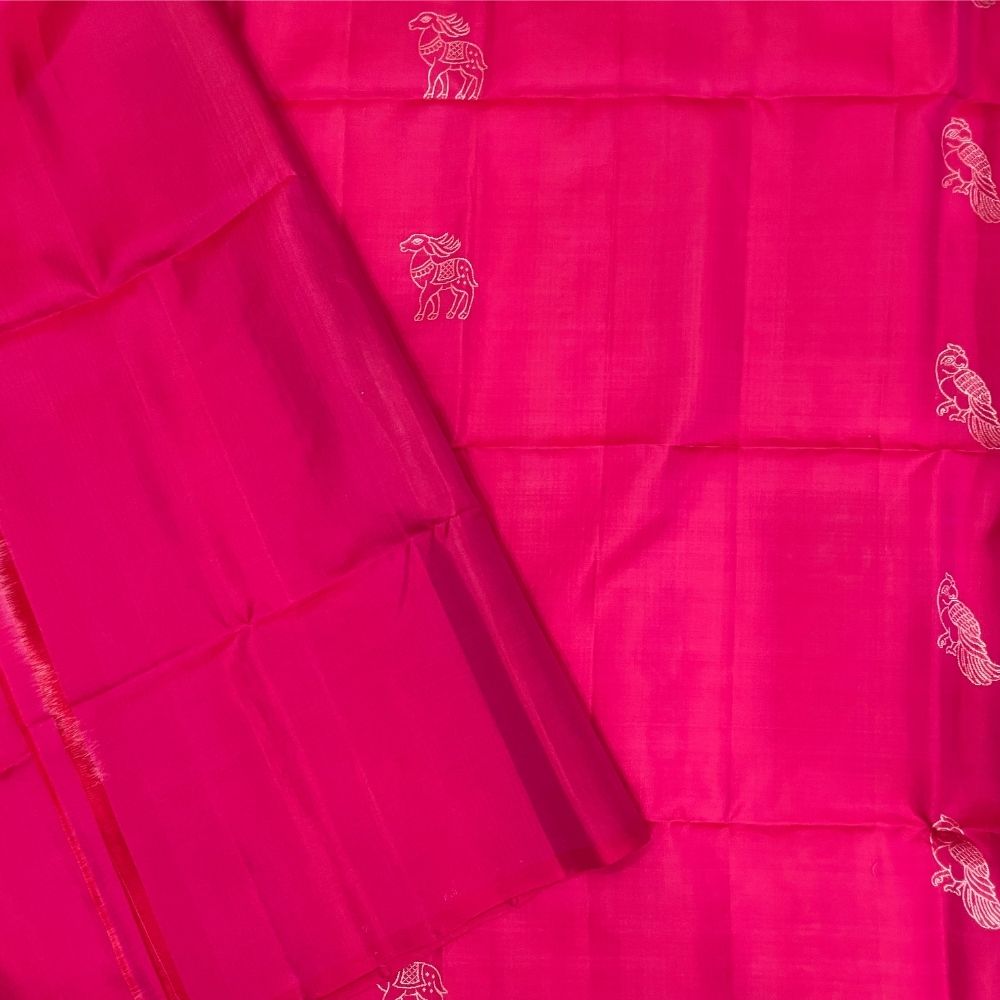 Rani Pink Borderless Vanasingaram Design Pallu Soft Silk Saree