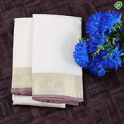 Creamy Sandal Gold Zari Elephant butta contrast red edge border Border 2 in 1 Vesti Dhoti Set