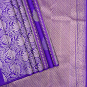 Purple Blue With Lotus Thilagam Butta Lines Borderless Trendy Designer Silk Saree