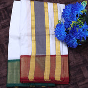 Pure White Ganga Jamuna Gold Zari 21 Kan Border Pure Silk 9*5 Dhoti Vesti