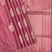 Dark Onion Pink Silver And Gold Zari Nandhi on Peetam Butta Design Borderless Soft Silk Saree