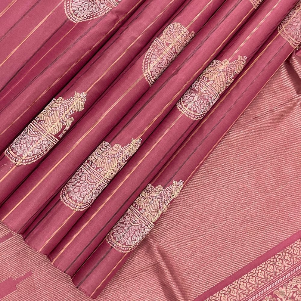 Dark Onion Pink Silver And Gold Zari Nandhi on Peetam Butta Design Borderless Soft Silk Saree