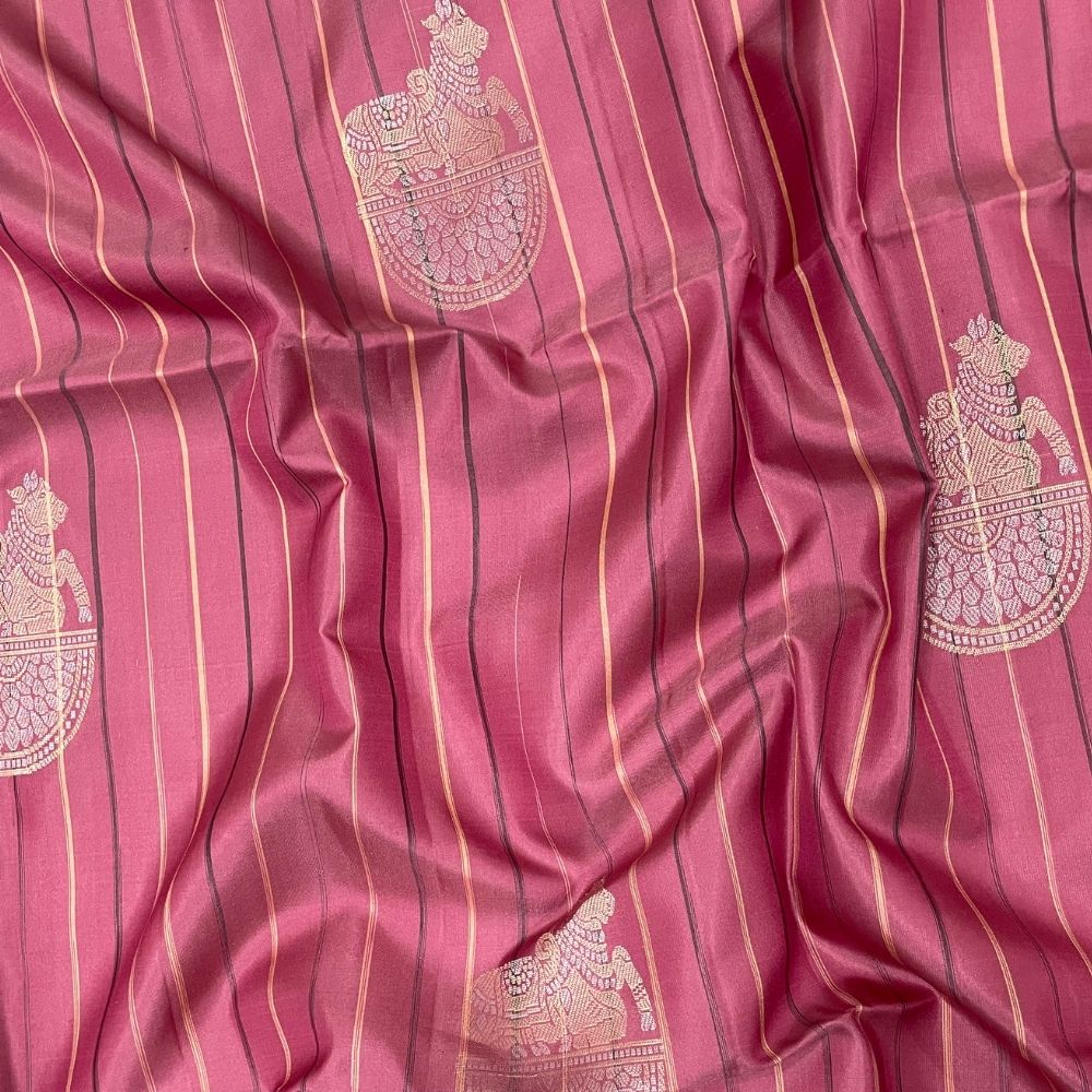 Dark Onion Pink Silver And Gold Zari Nandhi on Peetam Butta Design Borderless Soft Silk Saree