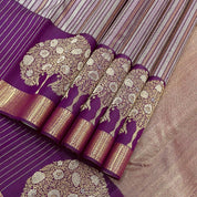 Purple With Silver Gold Zari Tree Butta Design Trendy Designer Silk Saree
