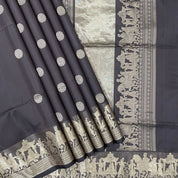 Elephant Grey With Gold Zari Princess In the Pallakku Design Border Soft Silk Saree